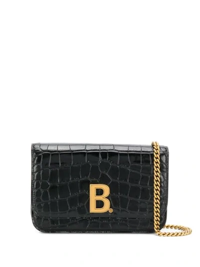 Balenciaga Black Croc B. Wallet Chain Bag