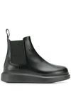 Alexander Mcqueen Glossed-leather Exaggerated-sole Chelsea Boots In Black