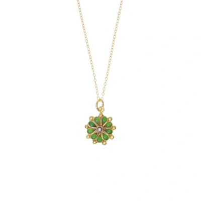 Ottoman Hands Marigold Green Agate & Pearl Beaded Pendant