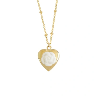 Poporcelain Mini Camellia Heart Locket Pendant Necklace