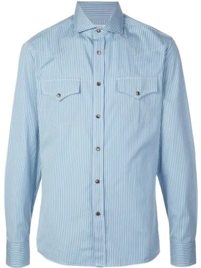Brunello Cucinelli 条纹长袖衬衫 In Blue