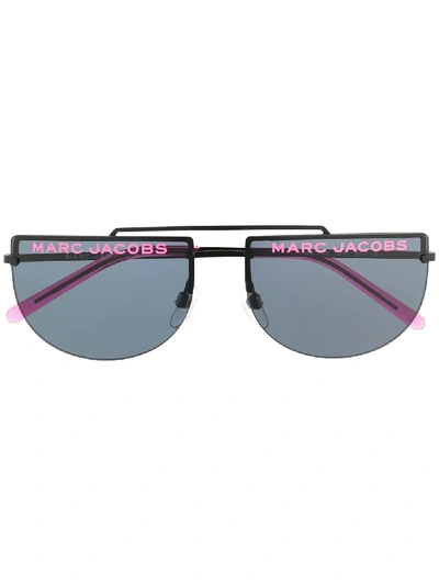 Marc Jacobs Logo Rimless Rounded Sunglasses In Black
