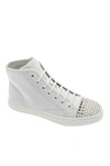 GUCCI WHITE LEATHER HI TOP SNEAKERS,370875BBD009014