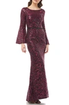 Carmen Marc Valvo Infusion Sequin Embroidered Trumpet Gown In Wine