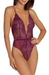In Bloom By Jonquil Balance Lace Thong Teddy In Plum