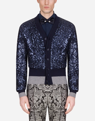 Dolce & Gabbana Sequined Cardigan In Blue