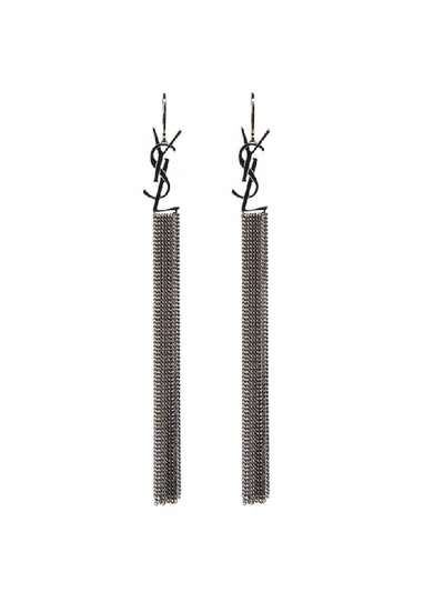 Saint Laurent Ruthenium Colour Brass Monogram Earrings