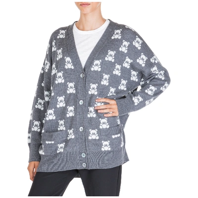 Moschino Women's Cardigan Sweater Teddy Bear In Grey