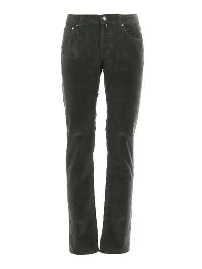 Jacob Cohen Style 622 Velvety Trousers In Dark Green