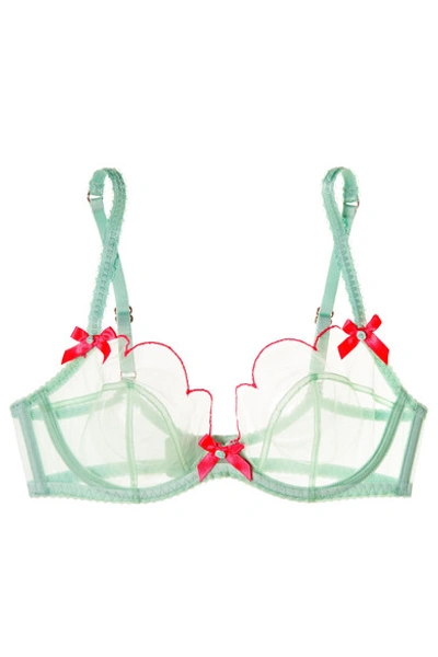 Agent Provocateur Dd+ Lorna Bow-embellished Tulle Underwired Bra In Mint