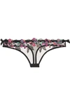 AGENT PROVOCATEUR IVEY METALLIC FLORAL-EMBROIDERED TULLE THONG