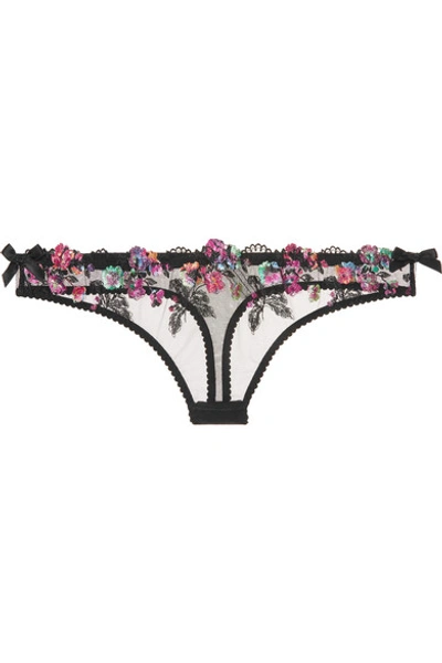 Agent Provocateur Ivey Metallic Floral-embroidered Tulle Thong In Black