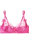 AGENT PROVOCATEUR AYLA LEAVERS LACE AND PICOT-TRIMMED STRETCH-SILK SATIN AND STRETCH-TULLE UNDERWIRED BALCONETTE BRA