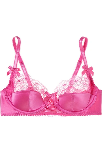 Agent Provocateur Ayla Leavers Lace And Picot-trimmed Stretch-silk Satin And Stretch-tulle Underwired Balconette Bra In Fuchsia
