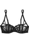 AGENT PROVOCATEUR ROZLYN LEAVERS LACE AND STRETCH-TULLE UNDERWIRED BALCONETTE BRA