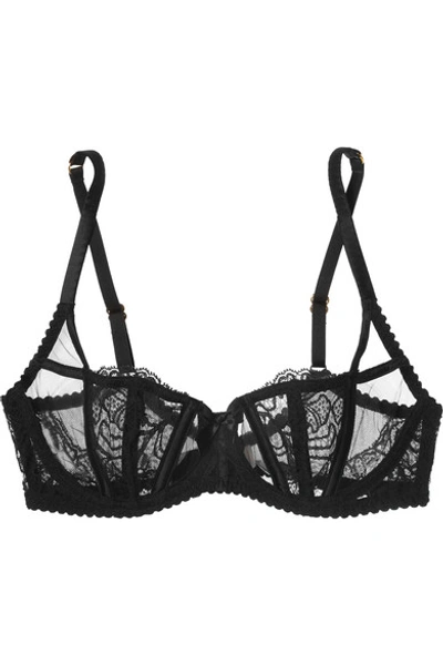 Agent Provocateur Rozlyn Leavers Lace And Stretch-tulle Underwired Balconette Bra In Black