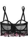 AGENT PROVOCATEUR IVEY METALLIC FLORAL-EMBROIDERED TULLE UNDERWIRED BRA