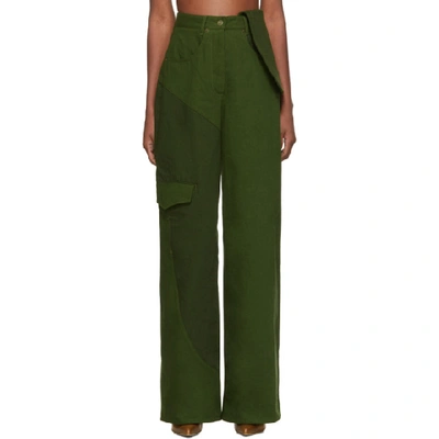 Jacquemus Le Jean De Nimes Two-tone Cotton-twill Wide-leg Trousers In Green