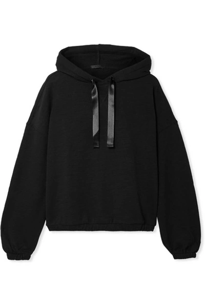 Atm Anthony Thomas Melillo Satin-trimmed French Cotton-blend Terry Hoodie In Black