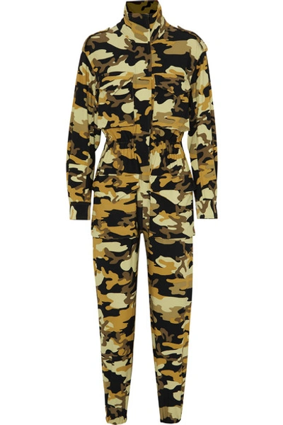 Norma Kamali Turtle Camouflage-print Stretch-jersey Jumpsuit In Army Green