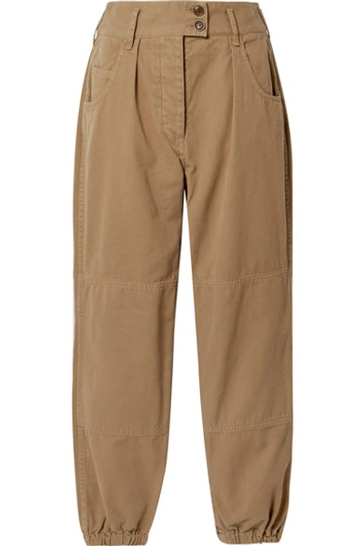 Nili Lotan Military Cropped Cotton-twill Tapered Pants In Sand