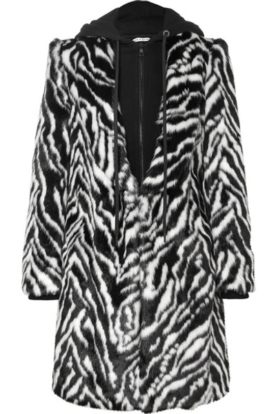 Alice And Olivia Kylie Zebra-print Faux-fur Coat W/ Removable Hood In Black/white