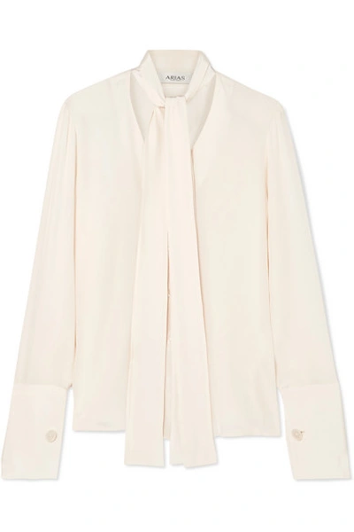Arias Pussy-bow Silk Crepe De Chine Blouse In White