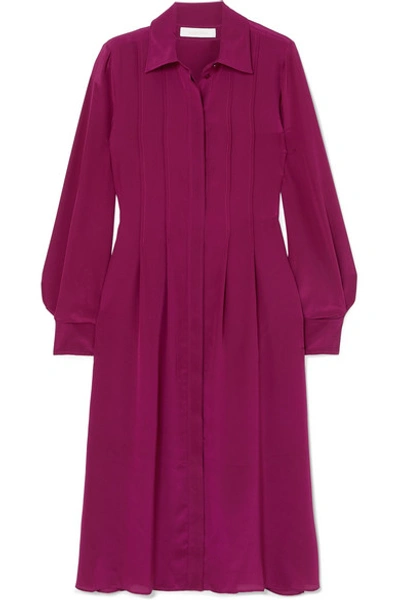 See By Chloé Pintucked Silk Crepe De Chine Dress In Fuchsia