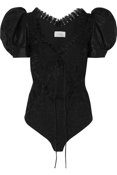 Preen By Thornton Bregazzi Cutout Lace-trimmed Floral-jacquard And Taffeta Bodysuit In Black