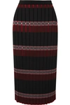 MARNI PLEATED STRIPED KNITTED MIDI SKIRT