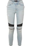 AMIRI MX2 ZIP-EMBELLISHED LEATHER-PANELED HIGH-RISE SKINNY JEANS