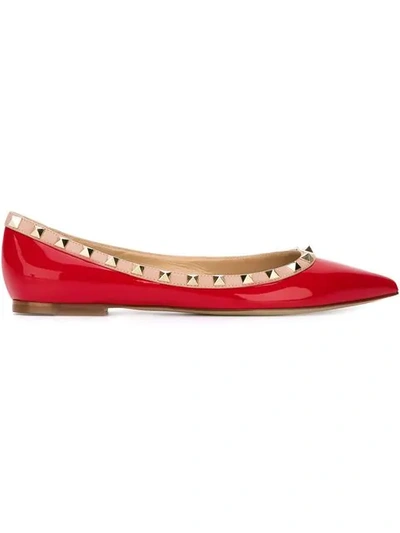 Valentino Garavani Rockstud Leather Flats In Red V