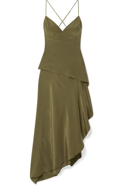 Amiri Asymmetric Silk Crepe De Chine Dress In Army Green