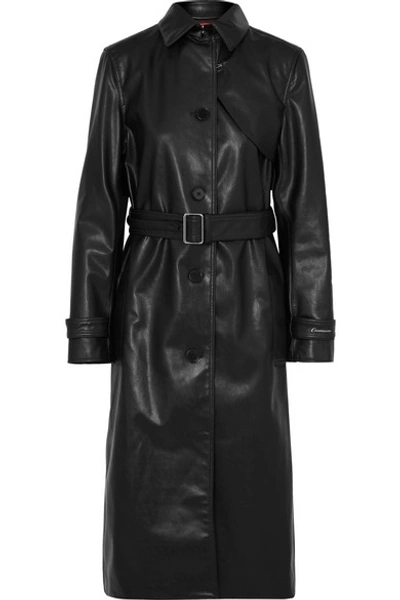 Commission Belted Faux Leather Trench Coat In Black