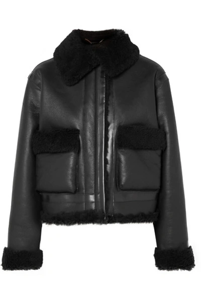 Aries Cropped Shearling Jacket In Black