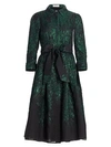Teri Jon Point Collar Metallic Jacquard Cocktail Dress In Emerald