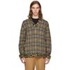 BURBERRY BURBERRY BROWN KNIT CHECK LEOPARD V-NECK SWEATER