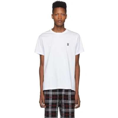 Burberry Parker Logo-embroidered Cotton-blend T-shirt In White