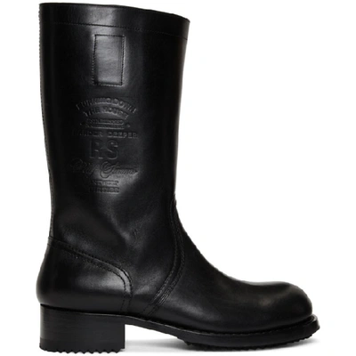 Raf Simons Smiley Logo Mid-calf Boots In Black