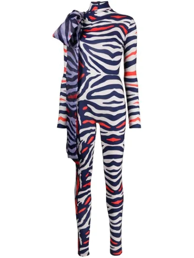 Atu Body Couture Zebra Print Jumpsuit In Blue