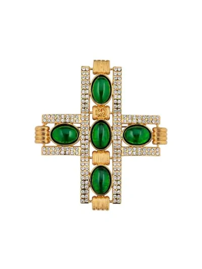 Gucci Cross Brooch With Cabochon Stones In Undefined