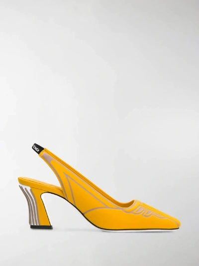 Fendi Ffreedom Logo-print Neoprene Slingback Pumps In Yellow