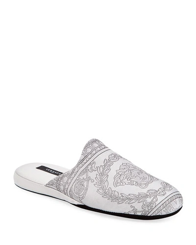 Versace Men's I Heart Baroque Cotton Slippers In Grey Pattern