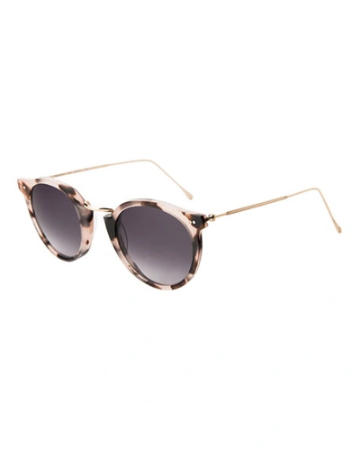 Illesteva Round Acetate & Steel Monochromatic Sunglasses In Blush Tortoise