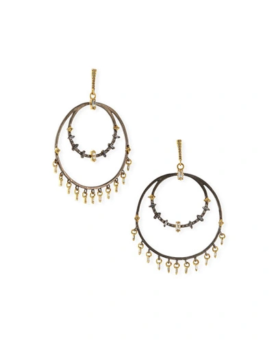 Armenta Old World 2-circle Diamond Crivelli Sapphire Earrings In Yellow/black