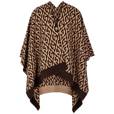 Gucci Brown Logo-intarsia Wool-blend Poncho