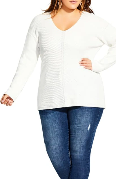 City Chic Trendy Plus Size V-neck Sweater In Ivory