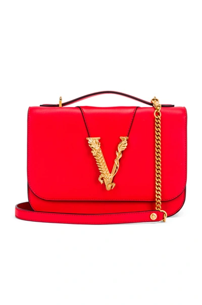 Versace Leather Tribute Crossbody Bag In Red In Red & Gold