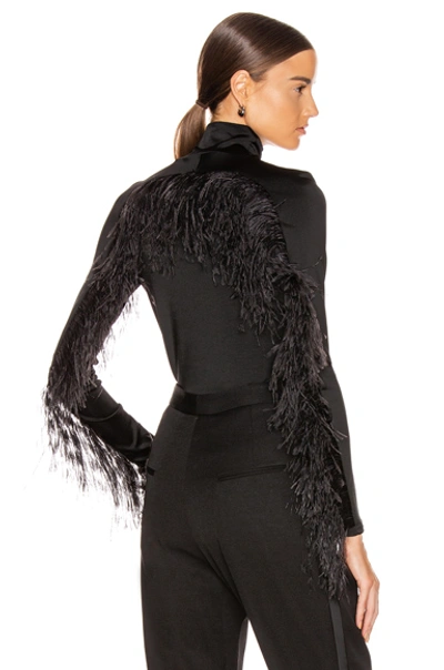 Proenza Schouler Feather Fringe Jersey Turtleneck In Black