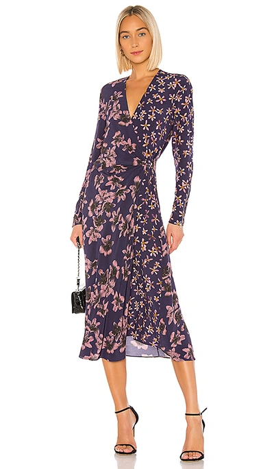 Rag & Bone Odette Floral Print Long Sleeve Midi Dress In Violet Floral